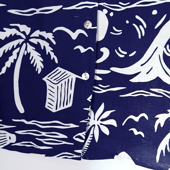 C&C California Hawaiian Novelty Beachy Print Linen Blend Button Down Shirt NEW - Picture 8 of 13